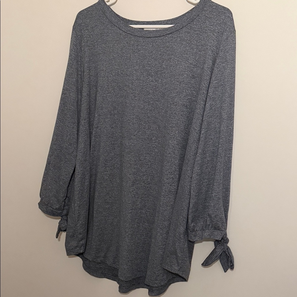 Reborn J Heather Gray Long Sleeve Top with Sleeve Ties
